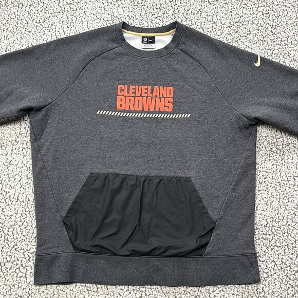 Nike Cleveland Browns Mens XXL Sweatshirt Gray Crewneck Pullover Front Pocket - Picture 6 of 13